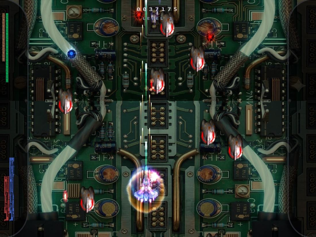 Level 3 on iPad: the fighter surrounded by enemies with a glowing aura