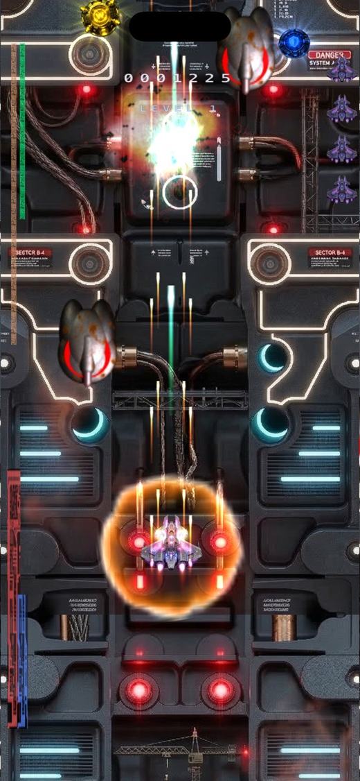 An orange shield flare around the fighter as it takes a hit