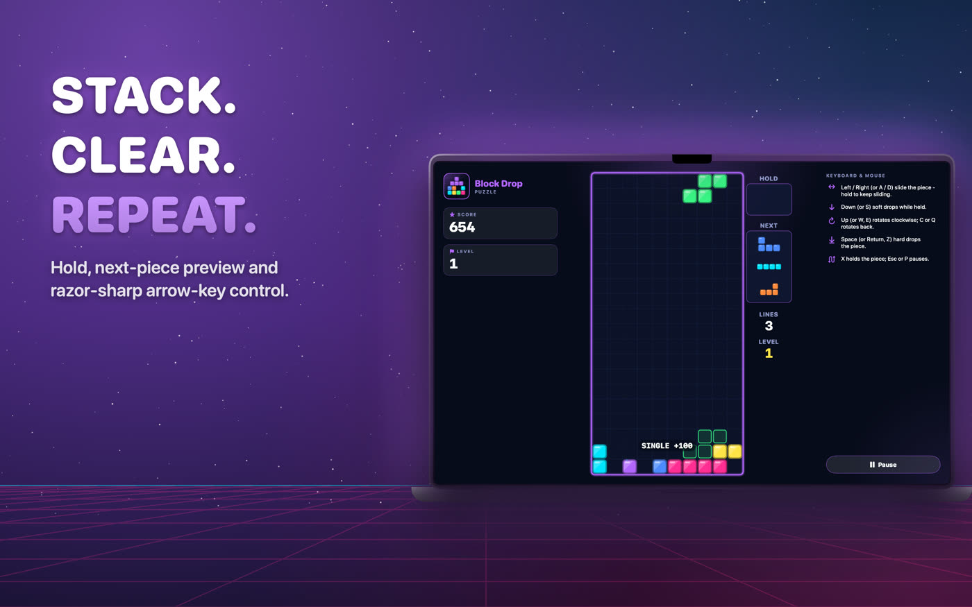 Block Drop in a Mac window with the keyboard controls listed