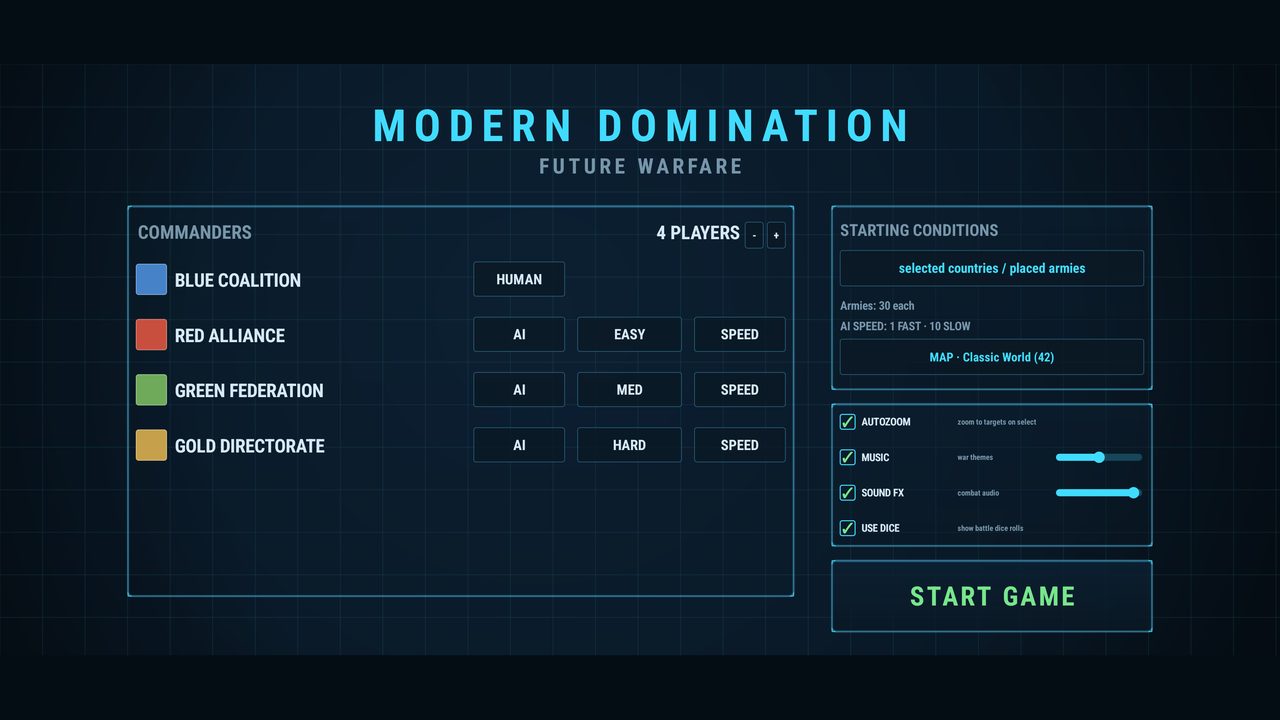 Commander setup screen