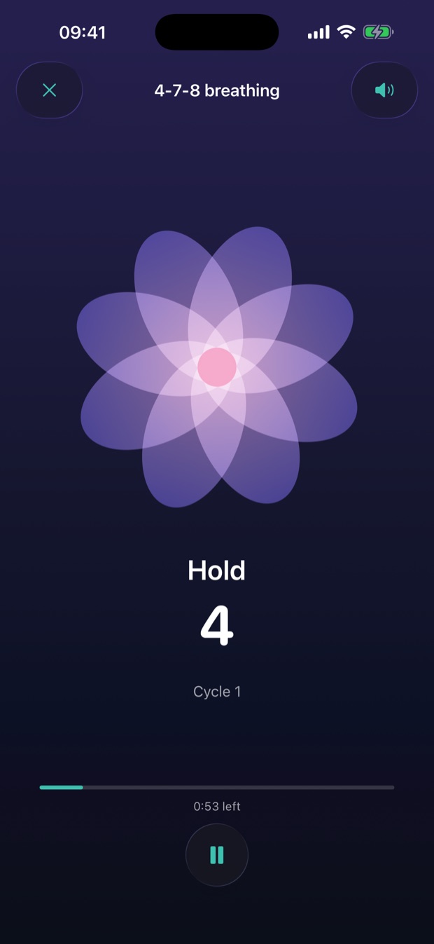 4-7-8 breathing with an opening flower