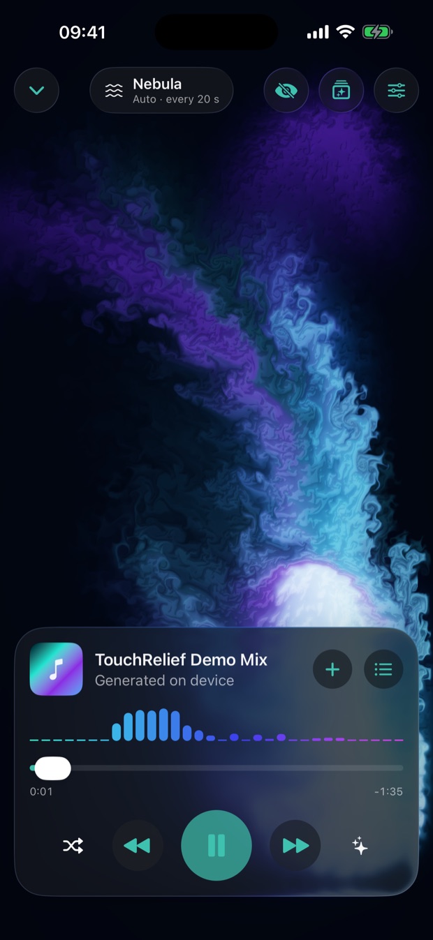 Music visualiser playing over a fluid texture