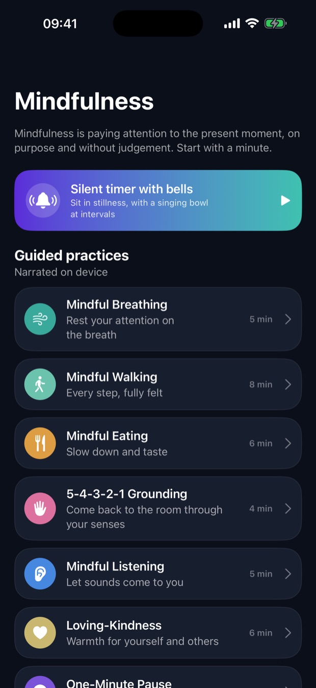 Mindfulness hub with guided practices