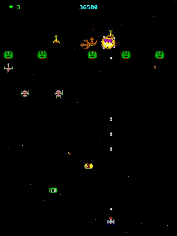 An alien exploding with a 500-point score on iPad