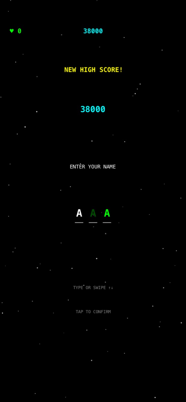 New high score screen with three-letter name entry