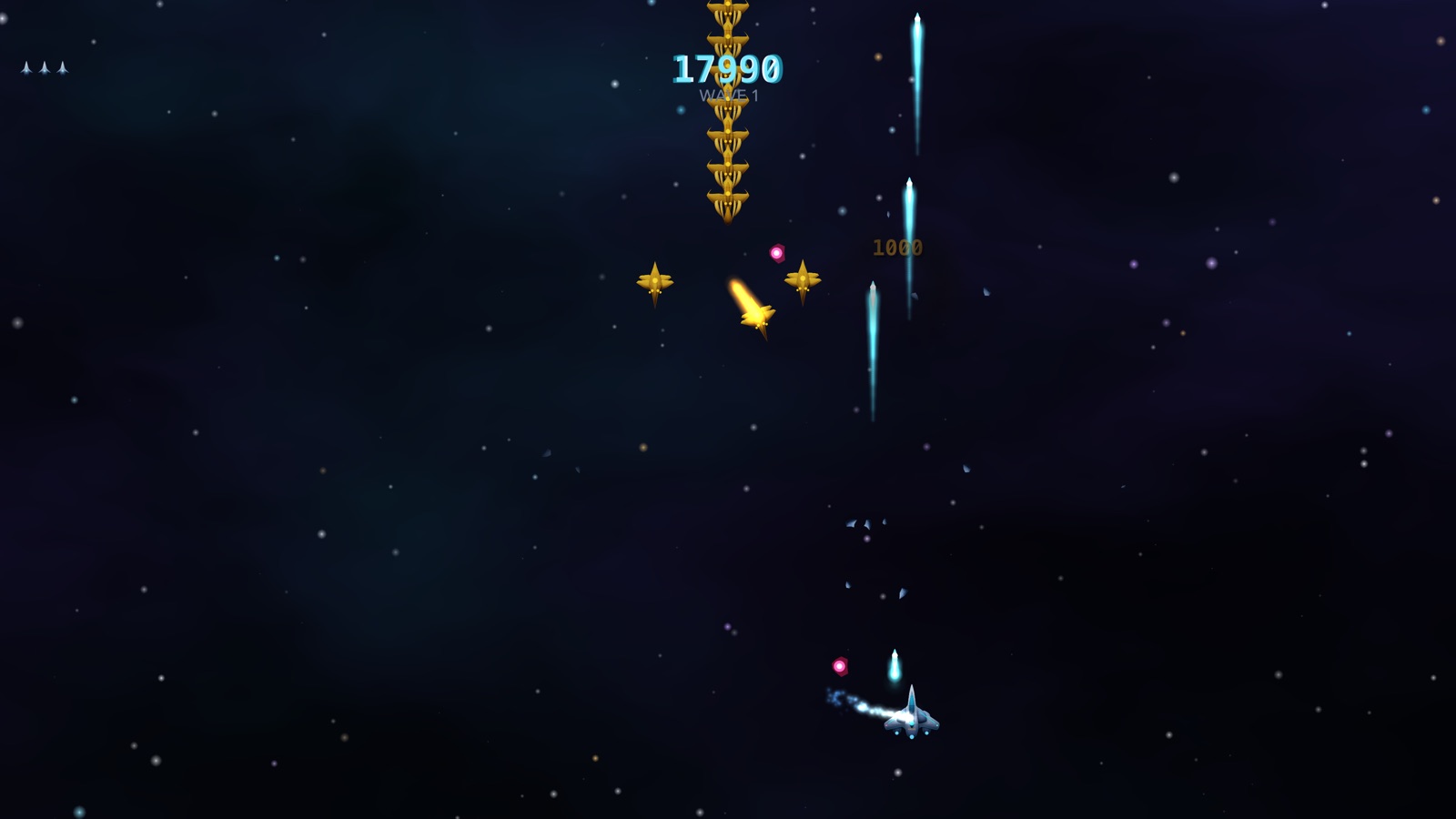 A gold convoy locked into formation as it descends