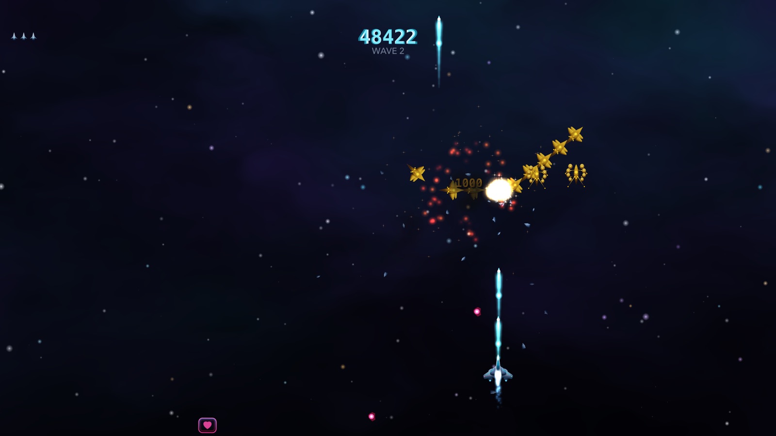 A gold raptor detonating mid-formation