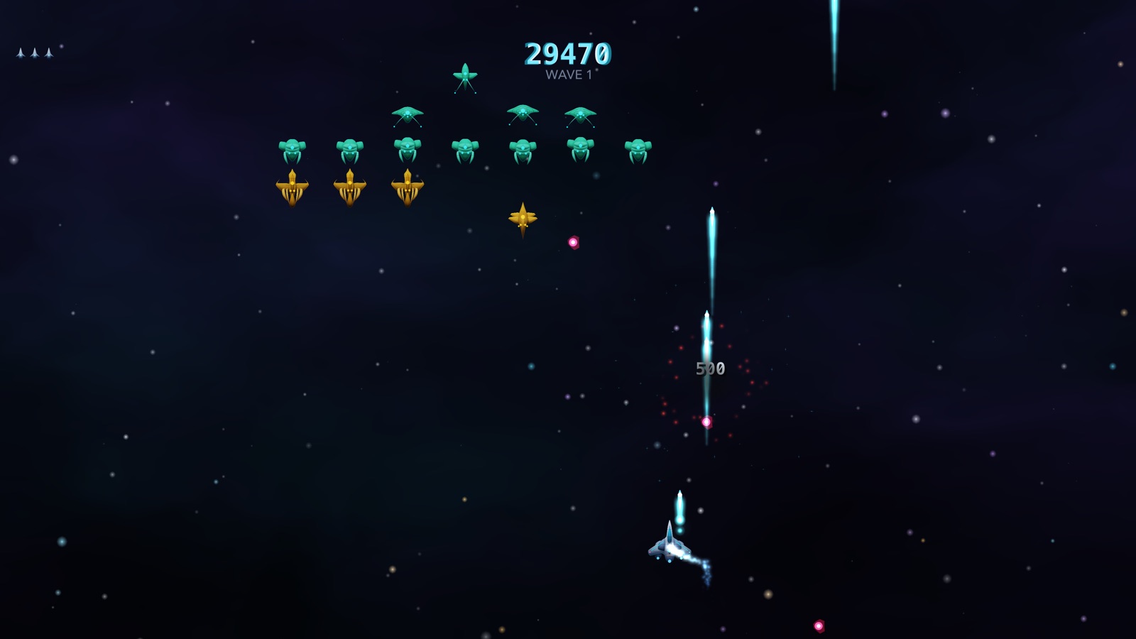 Teal and gold aliens holding formation under fire